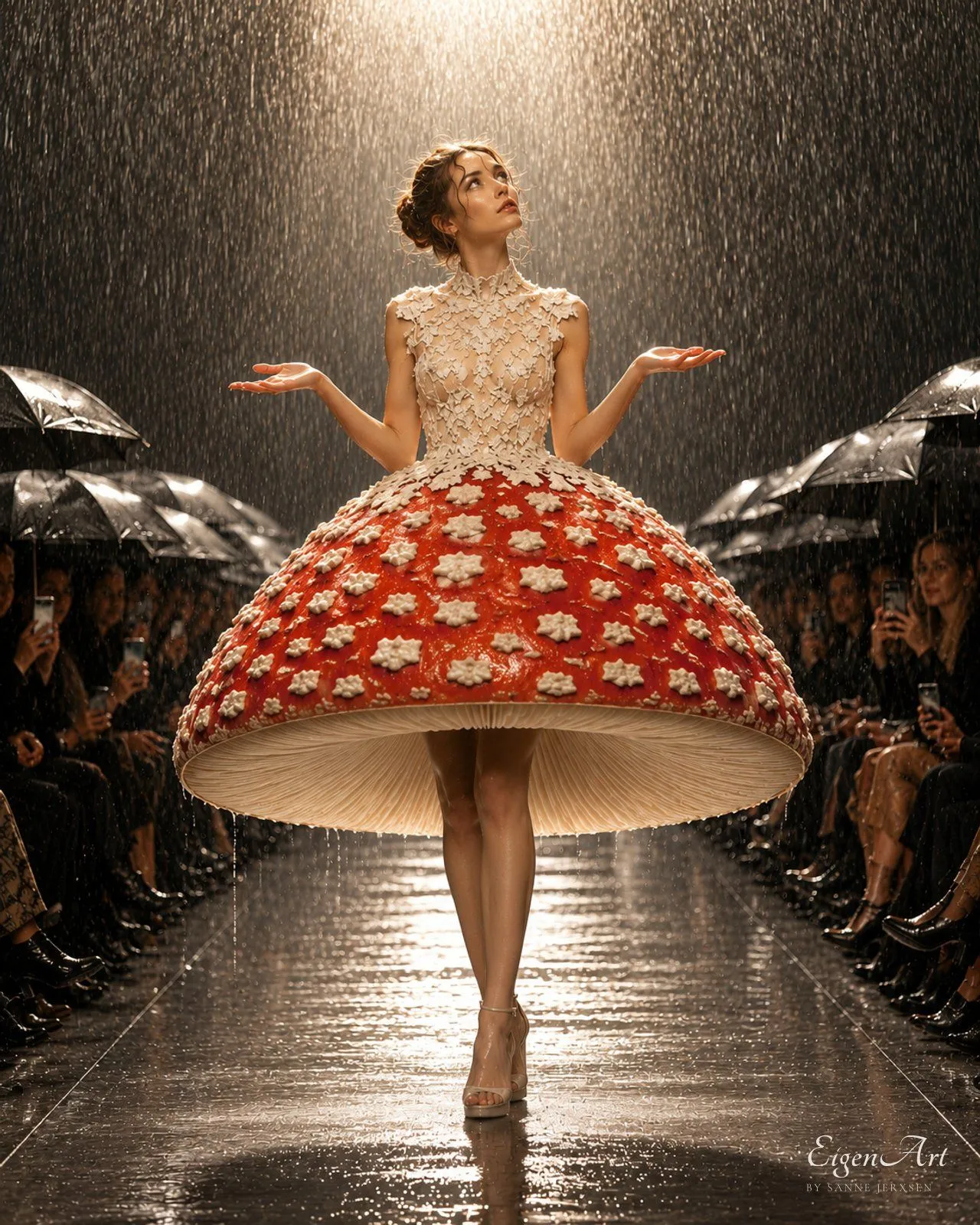 Mushroom Umbrella — Fliegenpilz-Laufsteg im Regen