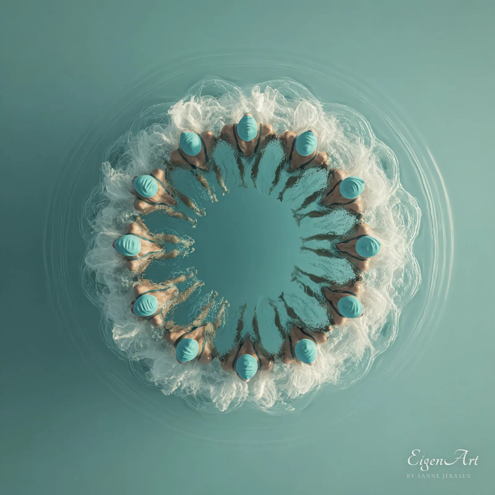 Round Robin — Synchronschwimmerinnen im Kreis aus der Vogelperspektive
