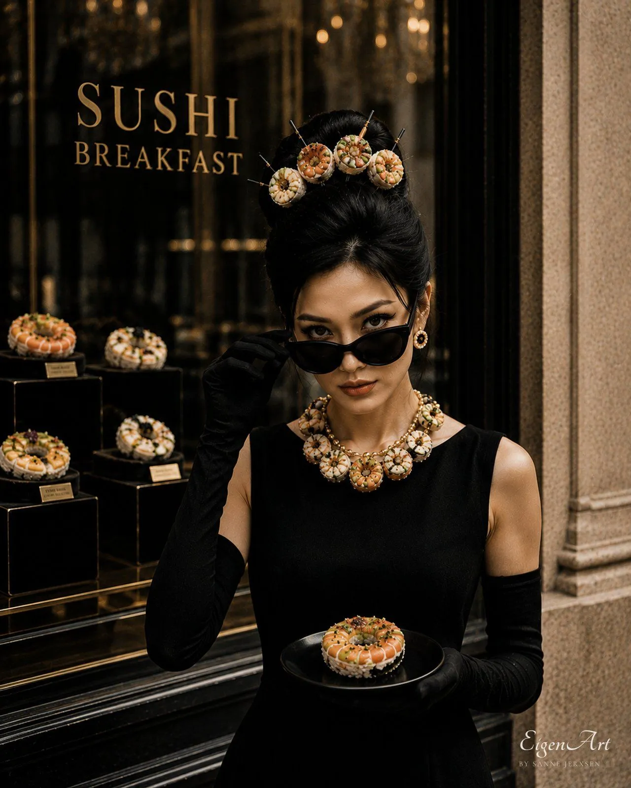 Sushi Breakfast — Hommage an Audrey Hepburn vor einer Sushi-Boutique